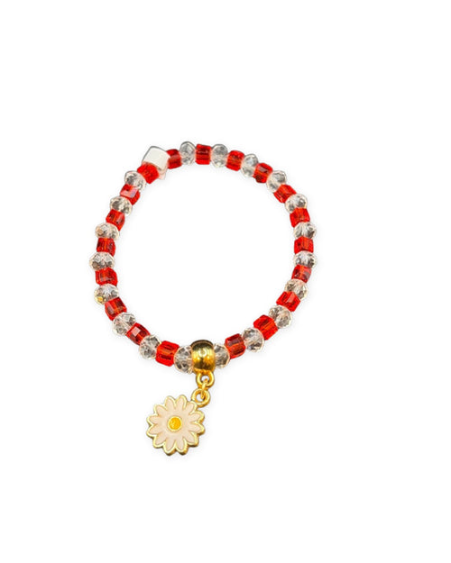 Daisy Charm Crystal Bracelet — Red